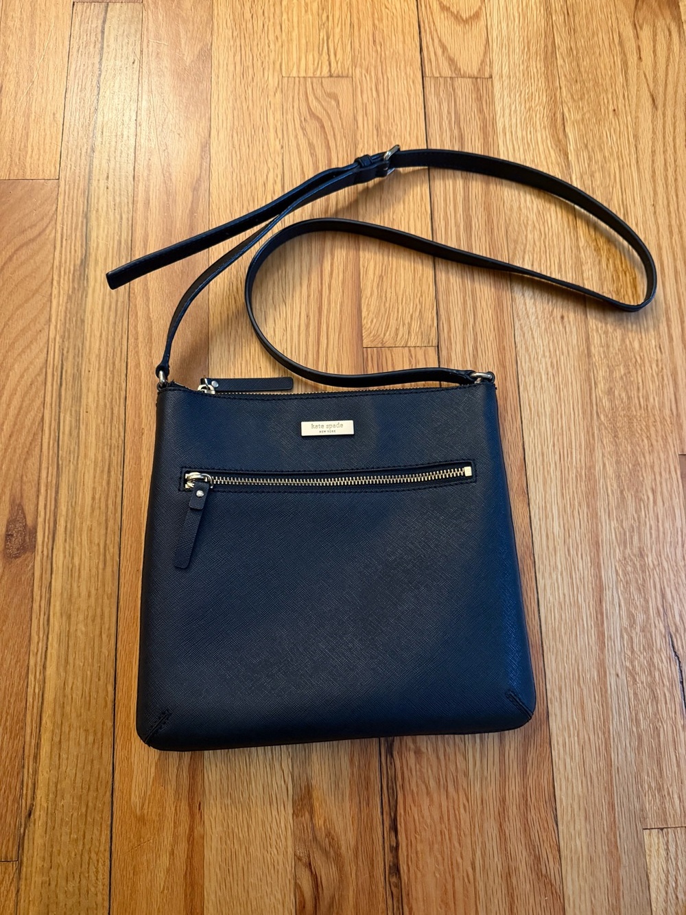 kate spade Black Saffiano Crossbody with Front Zip Pocket
